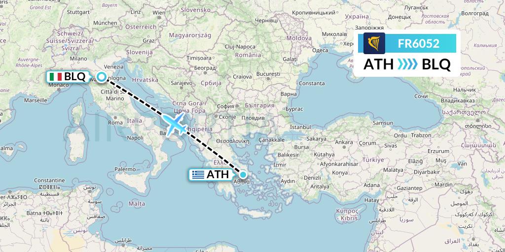 FR6052 Ryanair Flight Map: Athens to Bologna