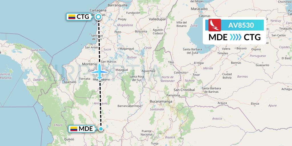 AV8530 Avianca Flight Map: Medellin to Cartagena
