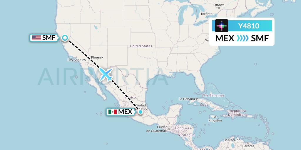 Y4810 Volaris Flight Map: Mexico City to Sacramento