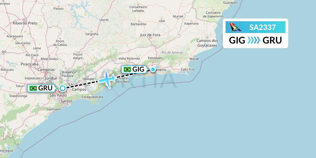 SA2337 South African Airways Flight Map: Rio de Janeiro to Sao Paulo