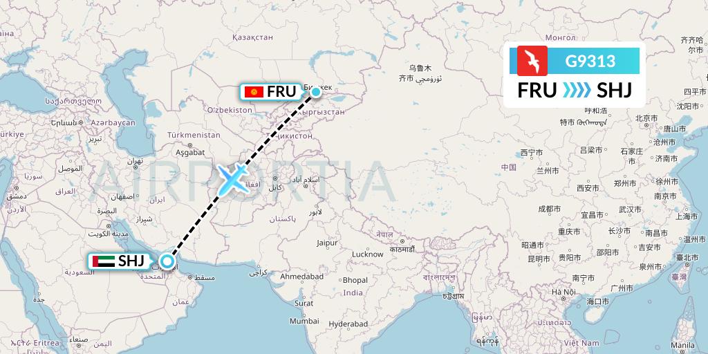G9313 Air Arabia Flight Map: Bishkek to Sharjah