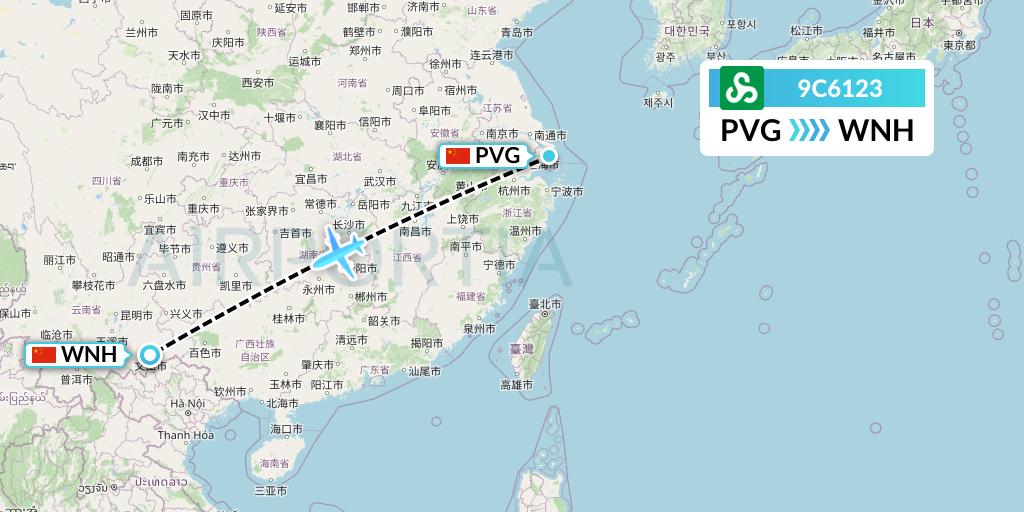 9C6123 Spring Airlines Flight Map: Shanghai to Wenshan