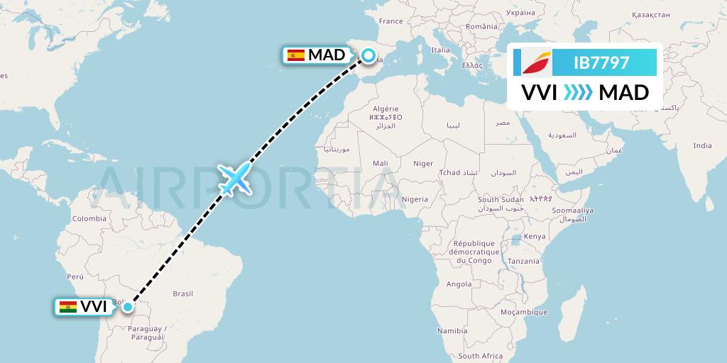 IB7797 Iberia Flight Map: Santa Cruz to Madrid