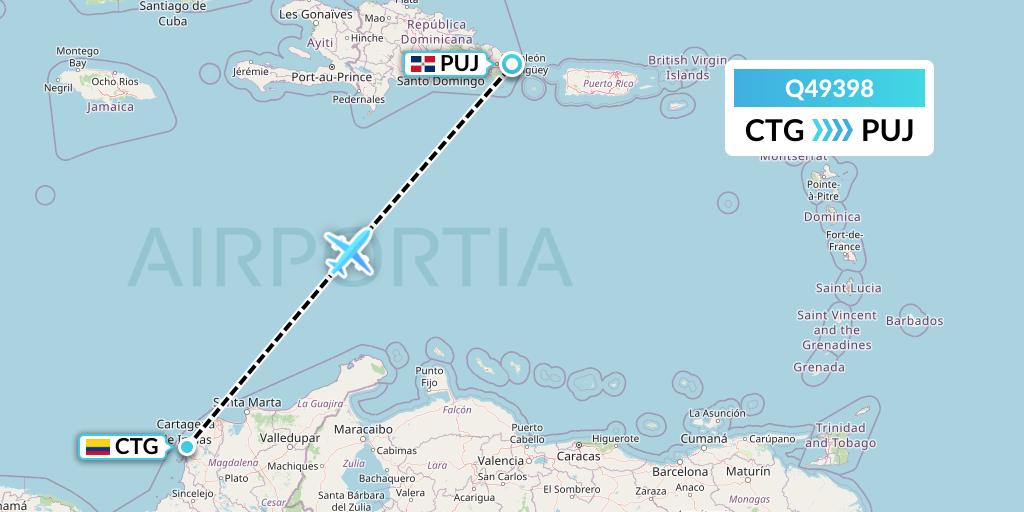 Q49398 Euroairlines Flight Map: Cartagena to Punta Cana