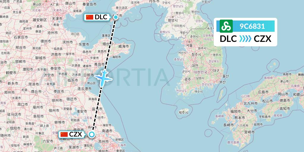 9C6831 Spring Airlines Flight Map: Dalian to Changzhou