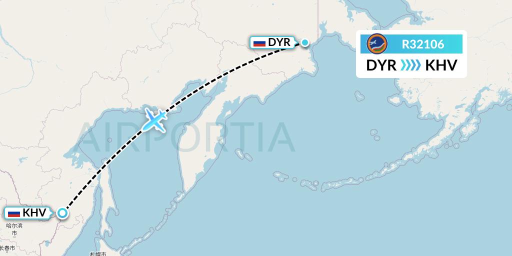 R32106 Yakutia Airlines Flight Map: Anadyr to Khabarovsk