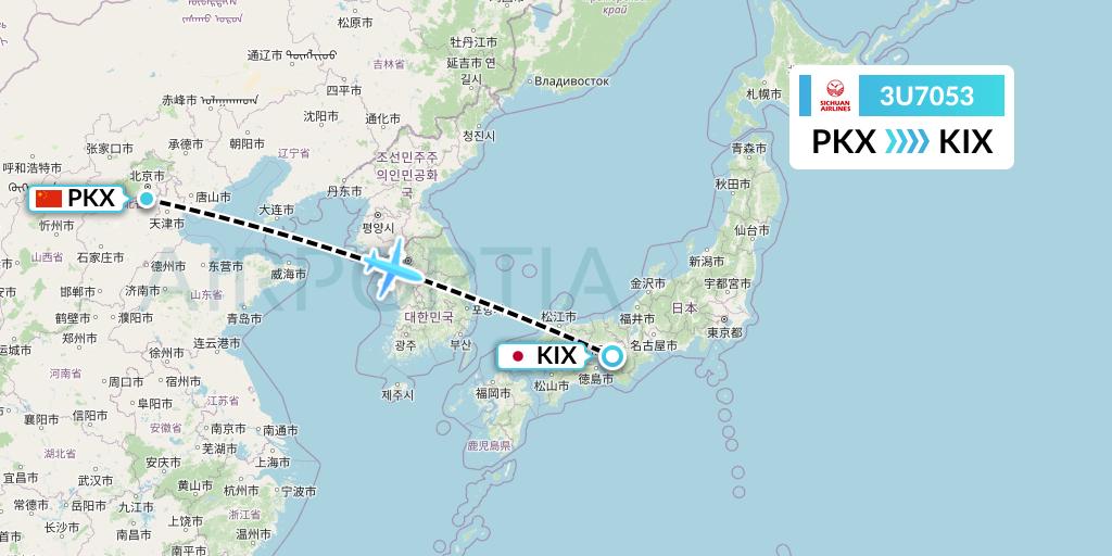 3U7053 Sichuan Airlines Flight Map: Beijing to Osaka