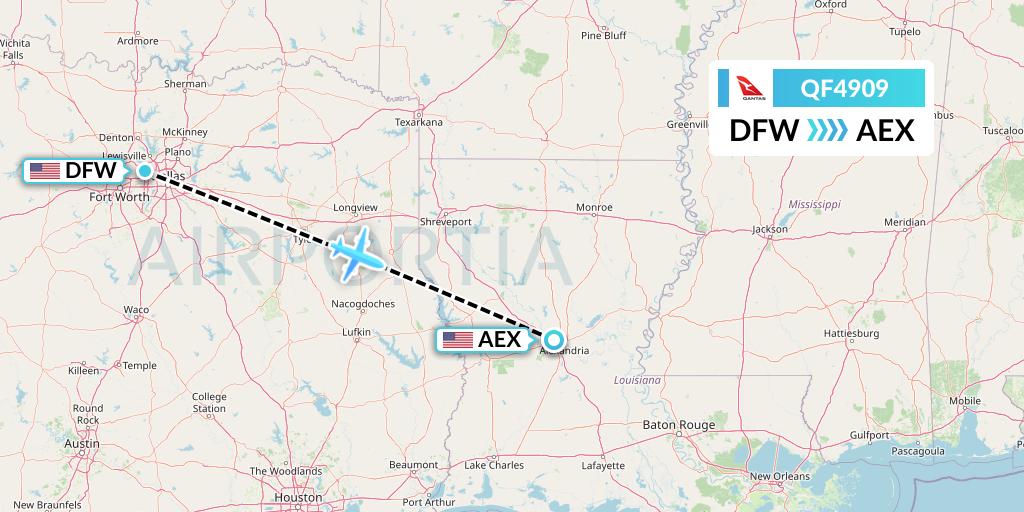 QF4909 Qantas Flight Map: Dallas to Alexandria
