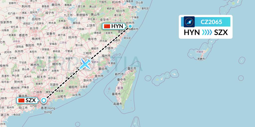 CZ2065 China Southern Airlines Flight Map: Huangyan to Shenzhen