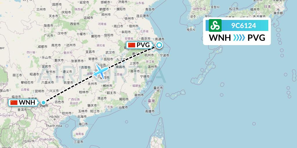 9C6124 Spring Airlines Flight Map: Wenshan to Shanghai
