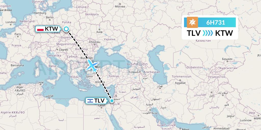 6H731 Israir Airlines Flight Map: Tel Aviv to Katowice