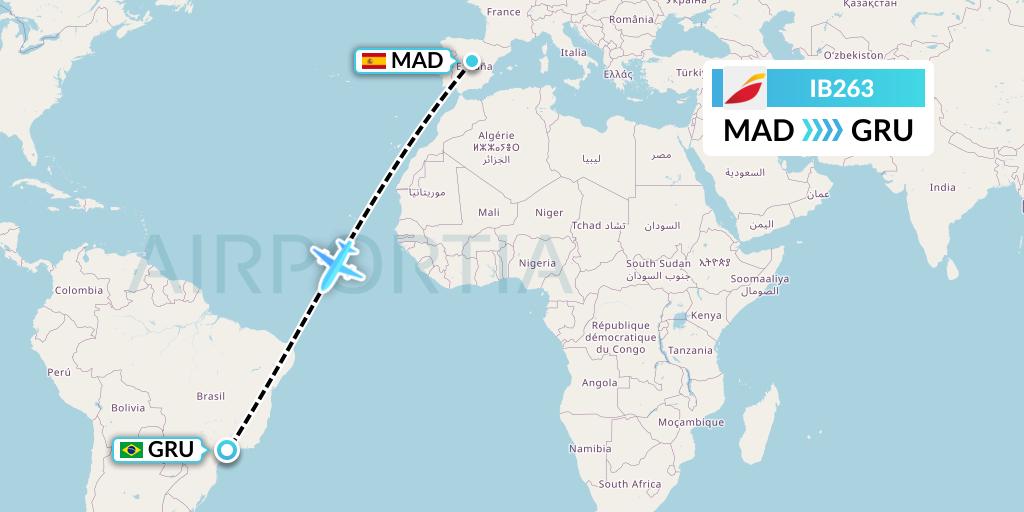 IB263 Iberia Flight Map: Madrid to Sao Paulo