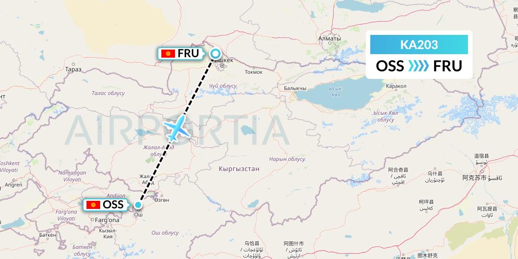 KA203 Aero Nomad Airlines Flight Map: Osh to Bishkek