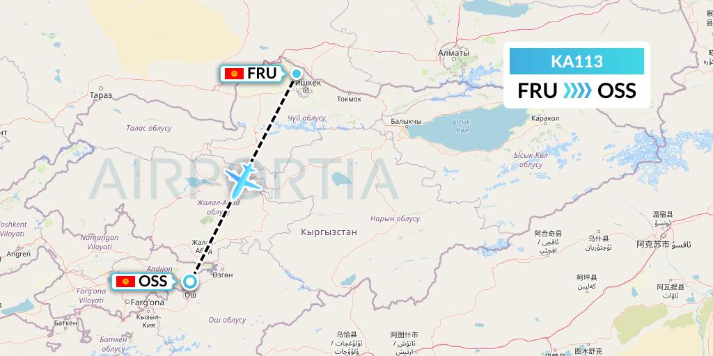 KA113 Aero Nomad Airlines Flight Map: Bishkek to Osh