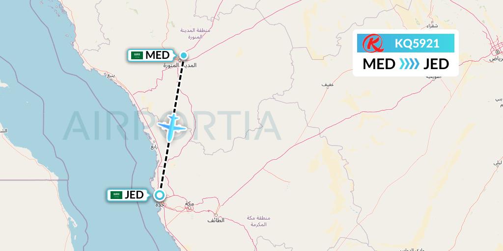 KQ5921 Kenya Airways Flight Map: Medina to Jeddah