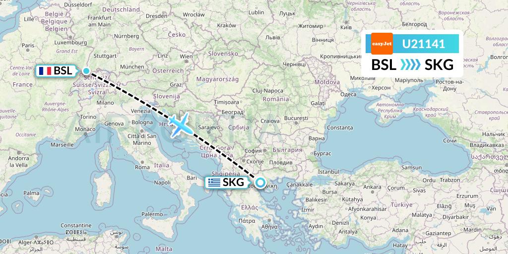 U21141 EasyJet Flight Map: Basel to Thessaloniki