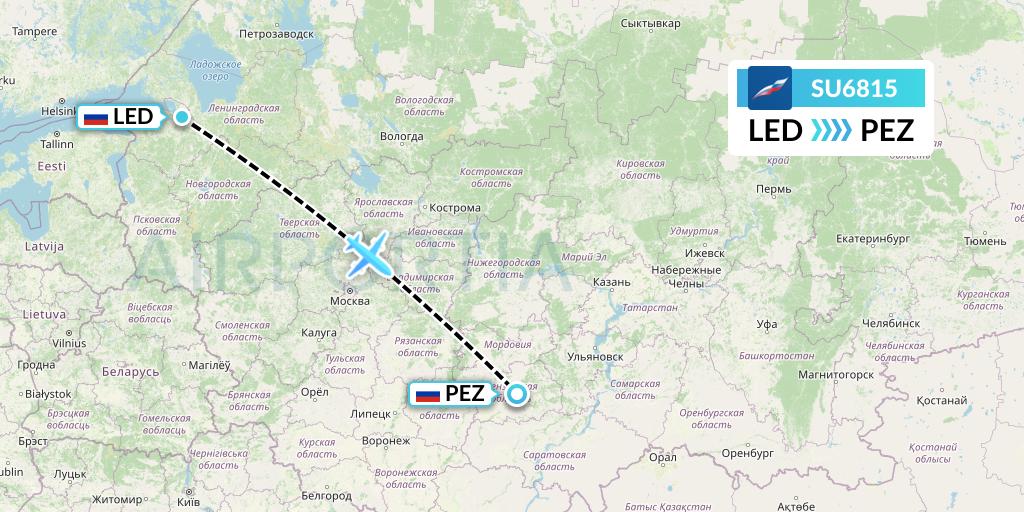 SU6815 Aeroflot Flight Map: St. Petersburg to Penza
