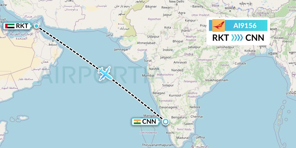 AI9156 Air India Flight Map: Ra'sal-Khaymah to Mattannur