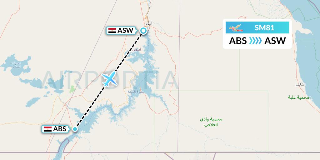 SM81 Air Cairo Flight Map: Abu Simbel to Aswan
