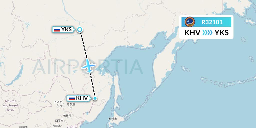 R32101 Yakutia Airlines Flight Map: Khabarovsk to Yakutsk