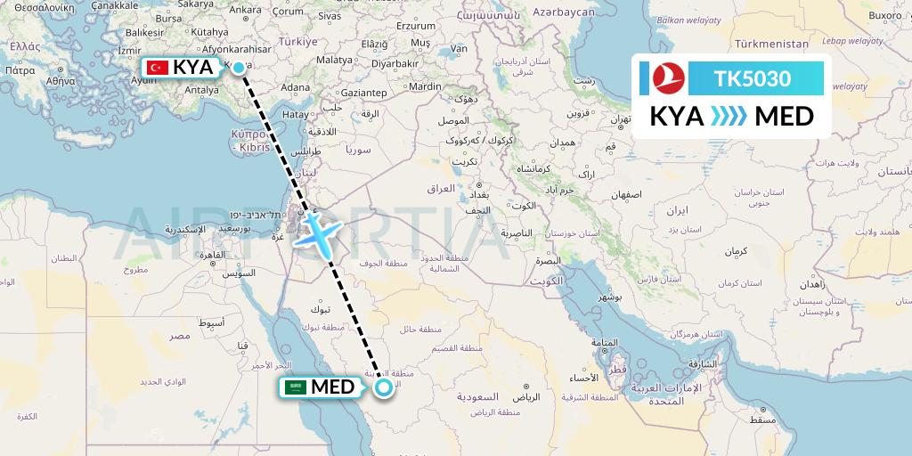 TK5030 Turkish Airlines Flight Map: Konya to Medina