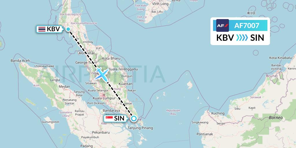 AF7007 Air France Flight Map: Krabi to Singapore