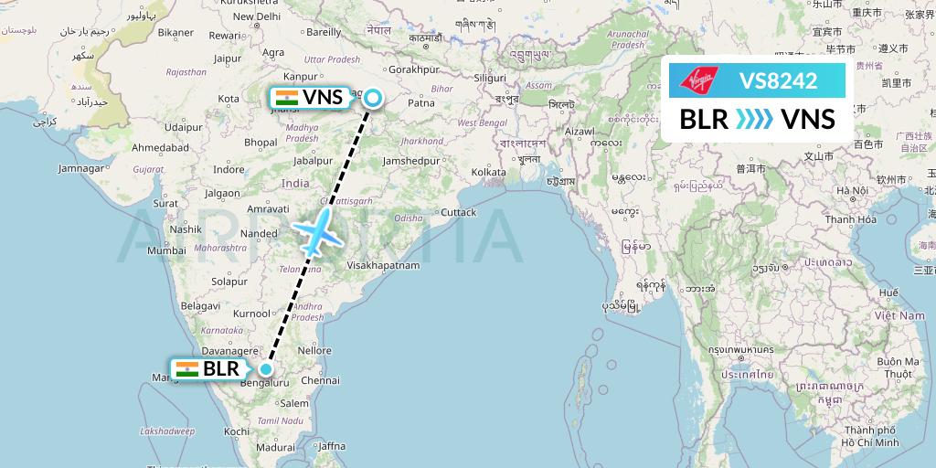VS8242 Virgin Atlantic Airways Flight Map: Bangalore to Varanasi