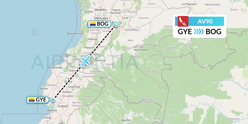 AV90 Avianca Flight Map: Guayaquil to Bogota