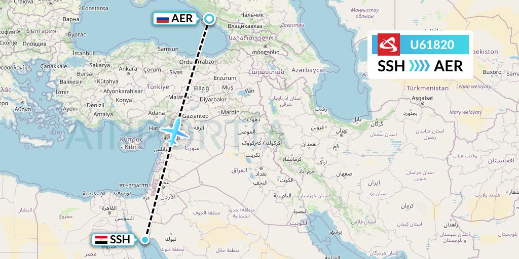 U61820 Ural Airlines Flight Map: Sharm el-Sheikh to Sochi