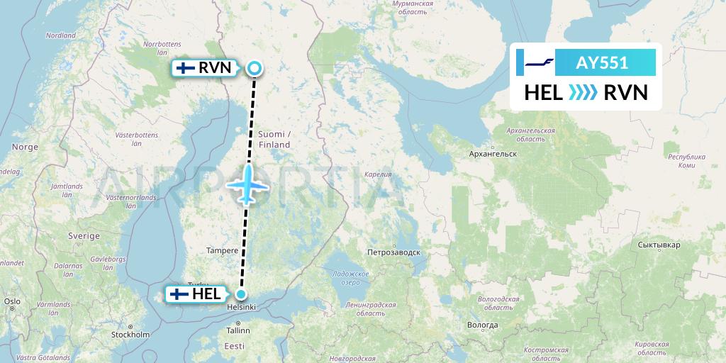 AY551 Finnair Flight Map: Helsinki to Rovaniemi