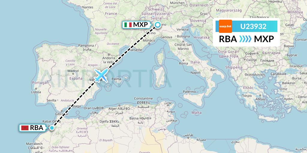 U23932 EasyJet Flight Map: Rabat to Milan