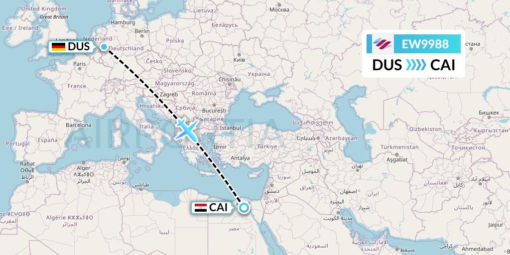 EW9988 Eurowings Flight Map: Dusseldorf to Cairo