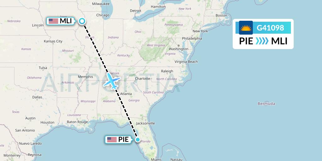 G41098 Allegiant Air Flight Map: St. Petersburg to Moline