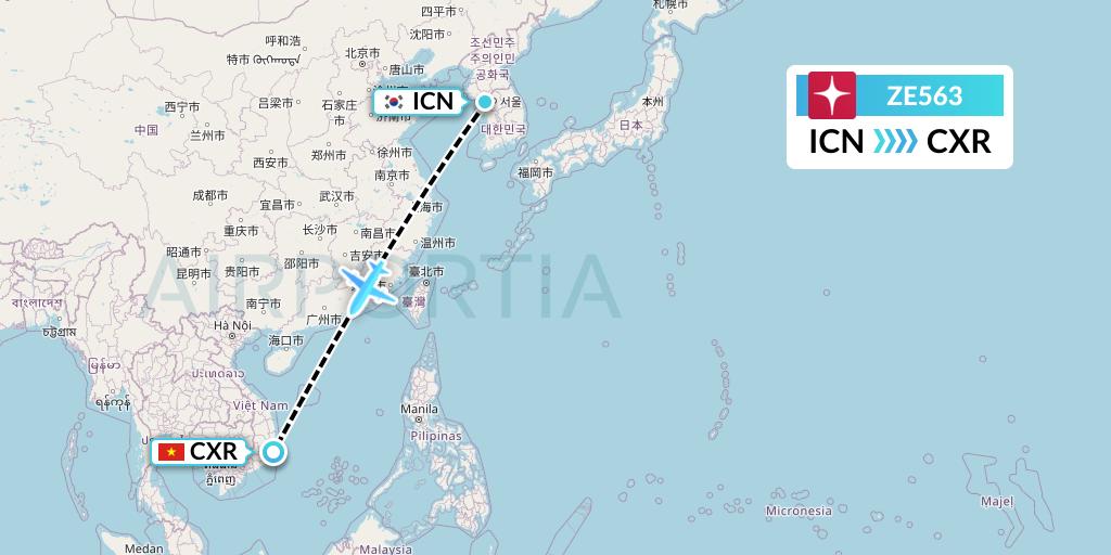 ZE563 Eastar Jet Flight Map: Seoul to Nha Trang
