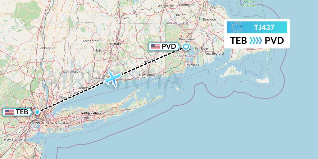 TJ437 Tradewind Aviation Flight Map: Teterboro to Providence