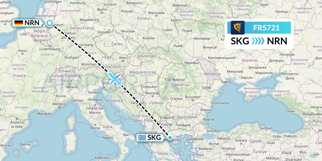 FR5721 Ryanair Flight Map: Thessaloniki to Weeze