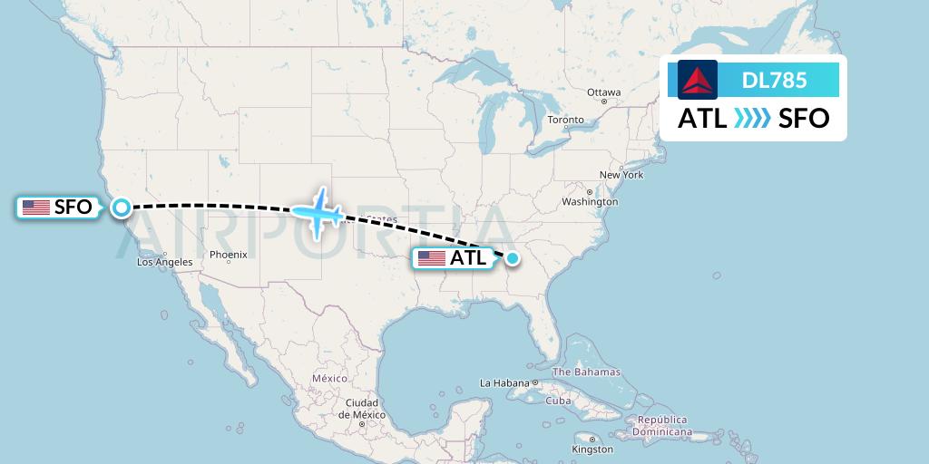 DL785 Delta Air Lines Flight Map: Atlanta to San Francisco