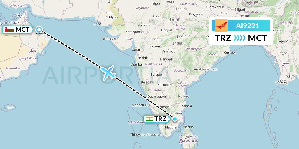 AI9221 Air India Flight Map: Tiruchirapalli to Muscat