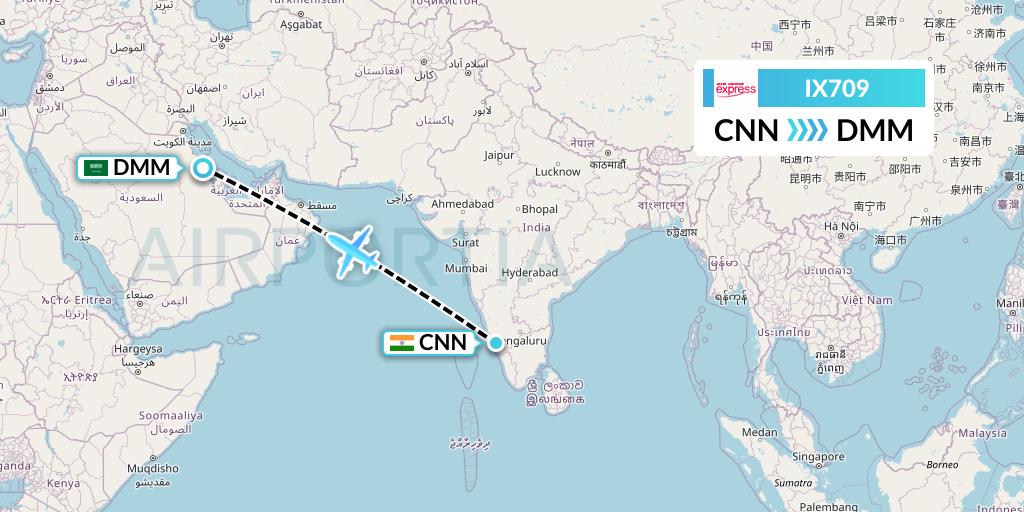 IX709 Air India Express Flight Map: Mattannur to Dammam