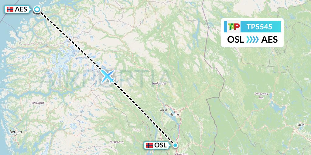 TP5545 TAP Portugal Flight Map: Oslo to Alesund