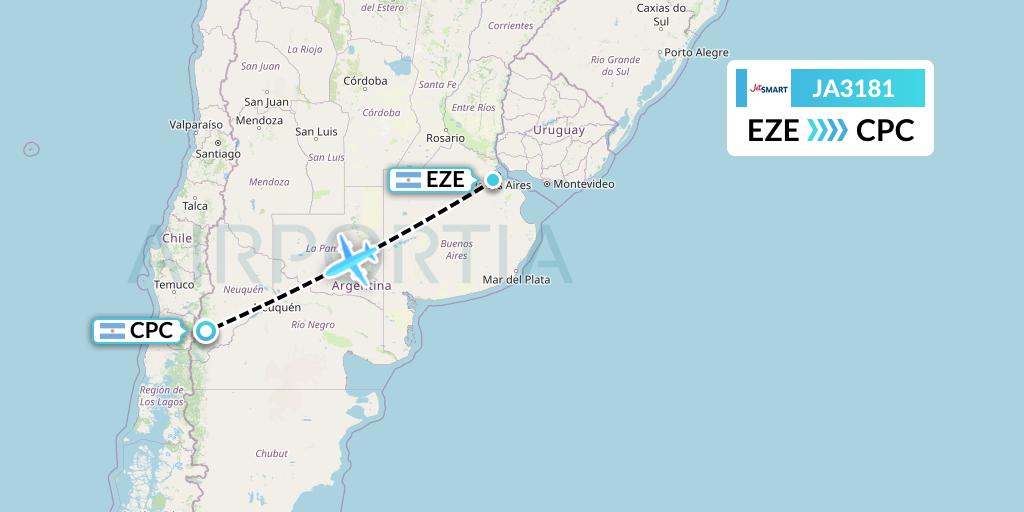 JA3181 JetSMART Flight Map: Buenos Aires to San Martin de los Andes