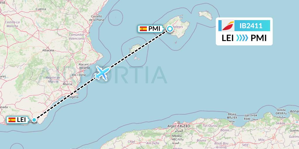 IB2411 Iberia Flight Map: Almeria to Palma de Mallorca