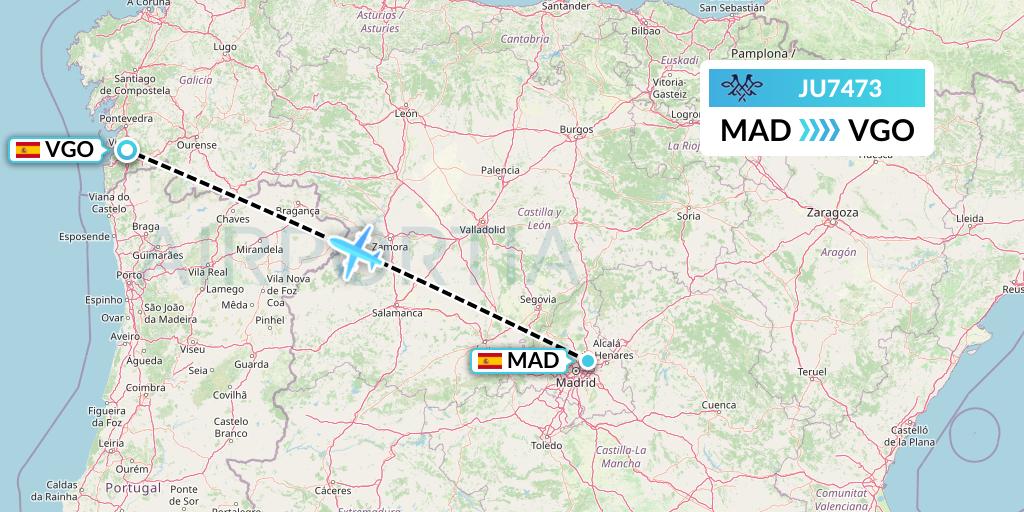 JU7473 AirSERBIA Flight Map: Madrid to Vigo