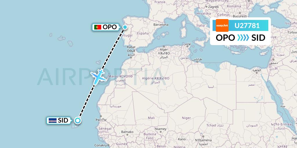 U27781 EasyJet Flight Map: Porto to Espargos
