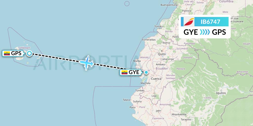 IB6747 Iberia Flight Map: Guayaquil to Galapagos