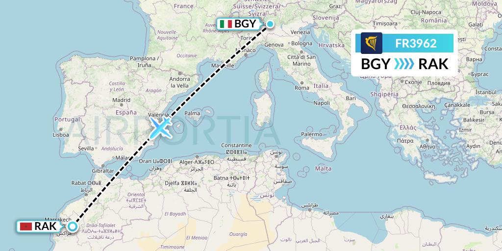 FR3962 Ryanair Flight Map: Milan to Marrakesh