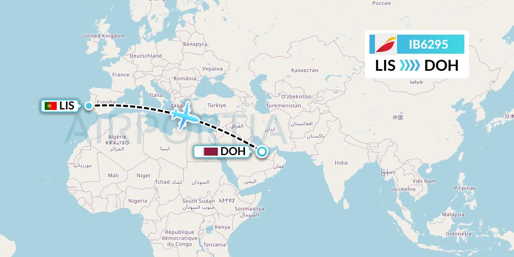 IB6295 Iberia Flight Map: Lisbon to Doha
