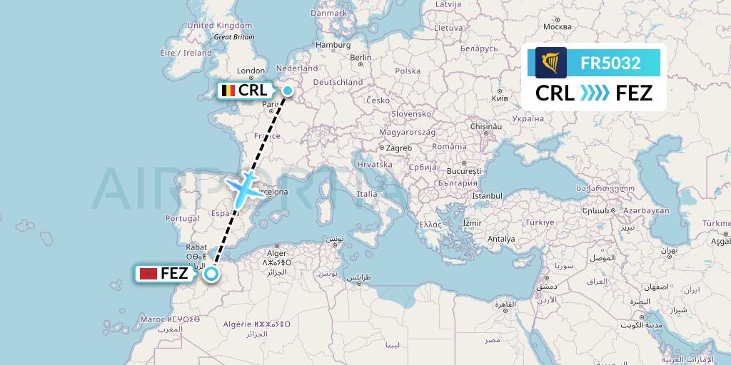 FR5032 Ryanair Flight Map: Brussels to Fes
