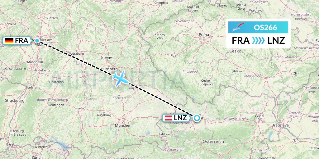 OS266 Austrian Airlines Flight Map: Frankfurt to Linz