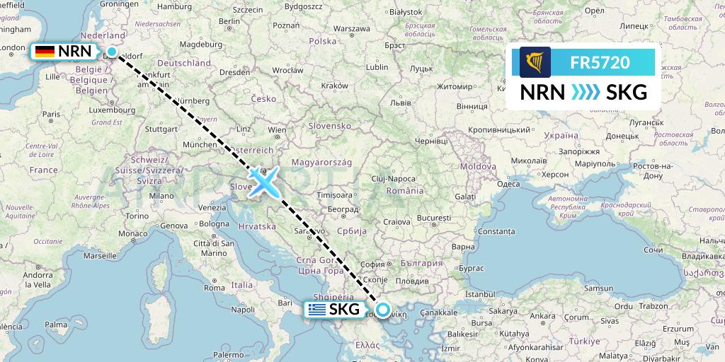 FR5720 Ryanair Flight Map: Weeze to Thessaloniki